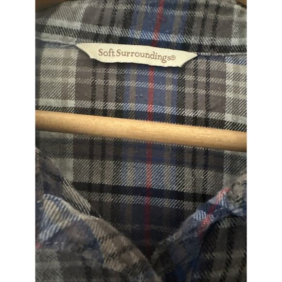 Soft Surroundings Women Blue Gray Plaid Burn Out Velvet Flannel Western Shirt M - Picture 4 of 7